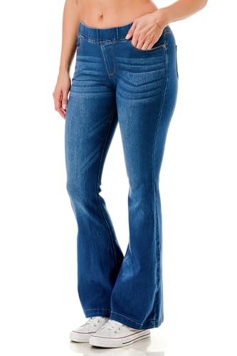 Flare Jeans for Women Ladies Elastic Pull-On Skinny Flared Bootcut Denim Jeggings