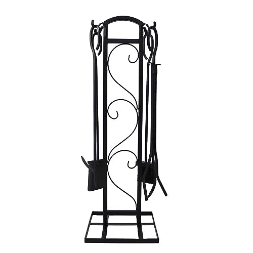 SCENDOR 33 Fireplace Tools Sets 5 Pieces Wrought Iron Indoor Outdoor Fire Place Tool Set Hearth Accessories Kit with Fireplace Brush, Fire Poker, Fireplace Shovel, Firewood Tong