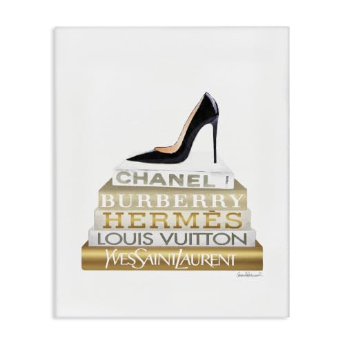Stupell Industries 'Black Heels Gold White Bookstack'| Canvas Art