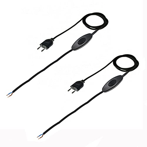 HALOTEC. Pack de 2un. Enchufe cable de alimentacion con interruptor, 1,5 metros Longitud del cable enchufe e interruptor 100 cm, interruptor de cabeza libre 50 cm, color negro Cover