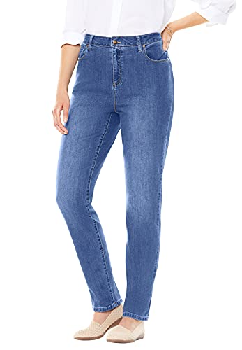 Woman Within Women's Plus Size Premium Straight-Leg Jean - 30 W, Medium Stonewash Sanded Blue #TOP23