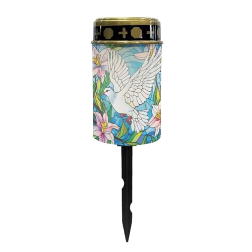 Image of Solar Garden Lights, Pigeon Floral Pattern Outside Waterproof Light for Garden Yard Pathway Cemetery Grave Decor for Night Path Lights
