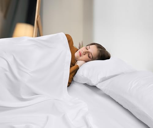 Utopia Bedding Set Lenzuola Una Piazza E Mezza 4 Pezzi 135X190 Cm - Microfibra Di Poliestere - Lenzuolo Con Angoli Con Tasche Portaoggetti, Lenzuolo Piatto E 2 Federe Ricamate, Bianco - 7