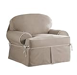 Serta | Relaxed Fit Durable Cotton Twill Canvas Furniture Slipcover, Reversible Fabric (T-Chair, Taupe/Ivory)