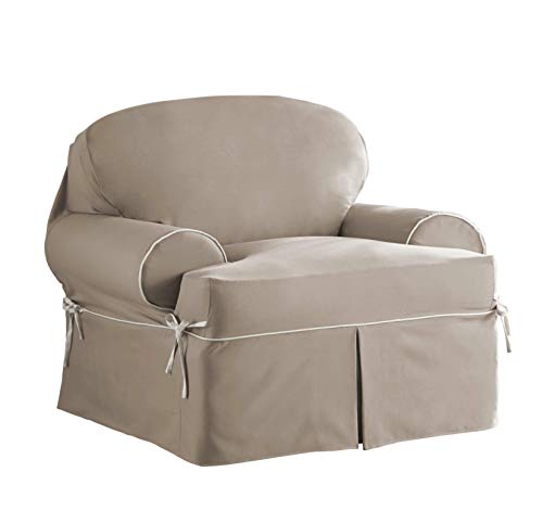 Serta | Relaxed Fit Durable Cotton Twill Canvas Furniture Slipcover, Reversible Fabric (T-Chair, Taupe/Ivory)