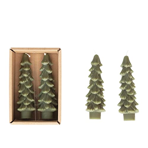 Tree Shaped Taper Candles, Evergreen, Set Of 2