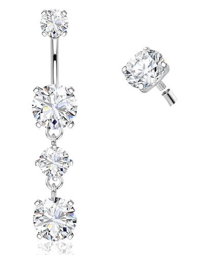 Jstyle G23 Titanium Dangle Belly Button Rings for Women 14G Internally Threaded Belly Ring Dangling Piercing Jewelry with Dangling CZ Hypoallergenic Navel Piercing Ring Silver Plated
