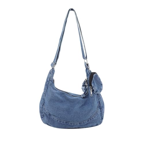 Sac à main de taille moyenne en jean bleu avec petite pochette ronde