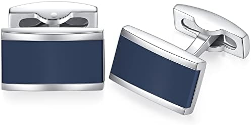 HONEY BEAR Cufflinks Mens Shirt Rectangle Stainless Steel Business Wedding Gift Navy Blue