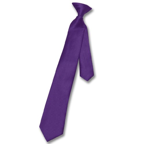 Vesuvio Napoli Boy's CLIP-ON NeckTie Solid PURPLE INDIGO Color Youth Neck Tie
