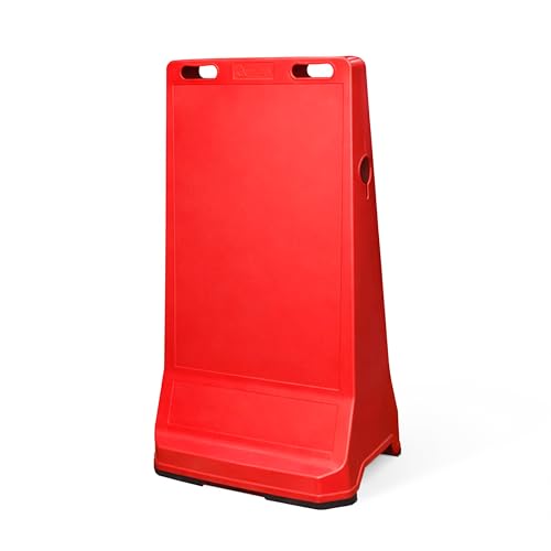 Image of Customizable Pavement Sign Road Barrier | Red Safety Warning Stand with Printable Panels | Portable Floor Sign with Chain Holes & Top Socket for Construction, Parking & Public Areas