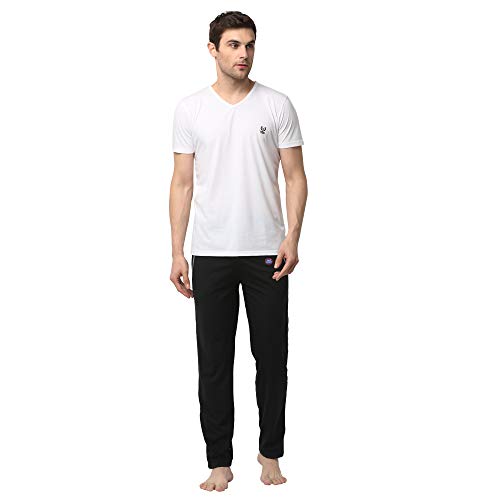 Image of Mack Jonney Cotton Blend Night Suit Co-ord Set for Men with V-Neck Half Sleeve T-Shirt and Track Pant-VJ-MNS-TTP-GROUP14