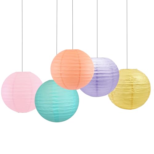Image of 8 Inch Paper Lanterns Party Decorations Pastel Classroom Decor, Baby Shower Wedding Birthday Decor(Set of 5, Girl Collection)