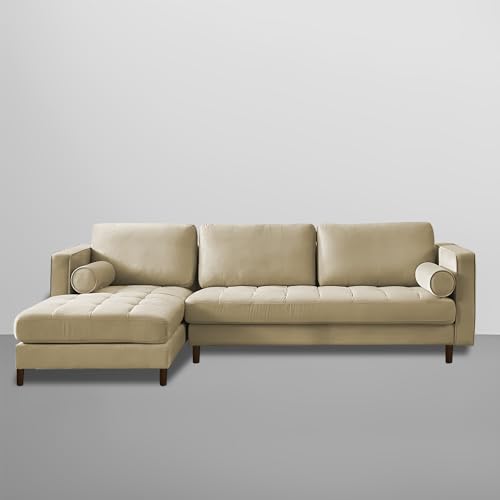 Image of Lezra LHS 4 Seater L Shape Sofa Set for Living Room (Cream Fabric) Premium Fabric Sofa