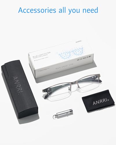 Image of ANRRI Blue Light Glasses for Men Semi Rimless Rectangle Metal Frame UV Blocking Computer Glasses