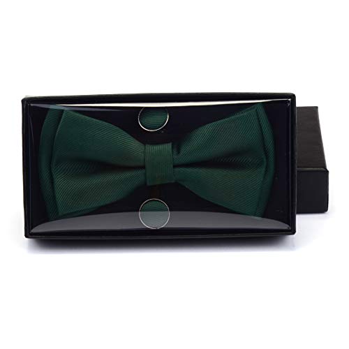 Image of GUSLESON Mens Solid Color Two Layer Pre-tied Bow Tie and Pocket Square Cufflink Set with Gift Box