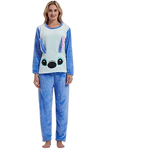 Pyjamas Set for Women Unisex Long Sleeves PJS with Pants Sleepwear Fleece Fluffy Sherpa Plush Lounge Loungewear Flannel Nightwear Halloween Costume Winter Warm Fuzzy Novelty Cute Outfit Stitch Blue M Cover