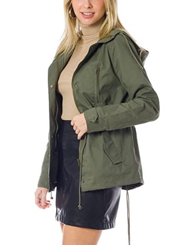 Mixmatchy Women's Lightweight Military Safari Anorak Utility Junior Fit Hoodie Jacket Olive L #TOP4
