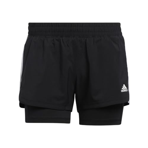adidas Women's Pacer 3-Stripes Woven Two-in-one Shorts, Black/White, XL