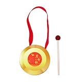 Chinese Traditional Percussion Instrument, Copper Gong with Beater,Brass Gong with Red Ribbon,Small Gongs with Wooden Mallet
