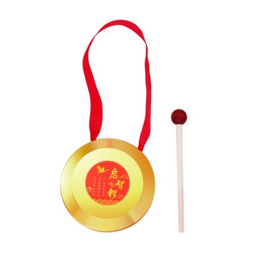 Chinese Traditional Percussion Instrument, Copper Gong with Beater,Brass Gong with Red Ribbon,Small Gongs with Wooden Mallet
