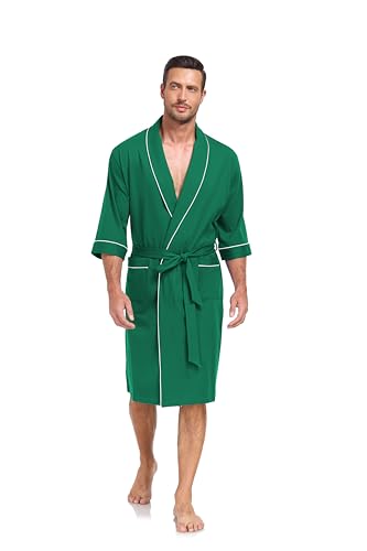 Image of COLORFULLEAF 100% Cotton Men's Bathrobes Summer Kimono Short Sleeve Lightweight Soft Breathable Spa Robe for Men