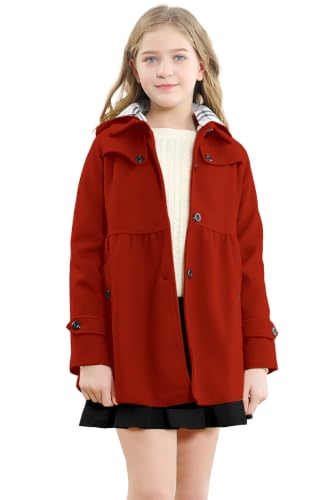Image of Betusline Girls' Dress Coat, Kids Hoodie Wool Blend Coats Fall Winter Outerwear Peacoat,2-14 Years