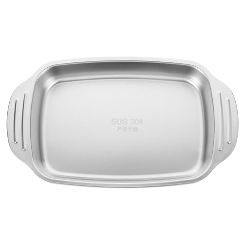 Kichvoe Stainless Steel Rectangular Roasting Pan with Handle Heavy Duty Oven Tray Pasta Baking Cookie Sheet Dish Barbecue Grill Pan for Kitchen Camping Silver