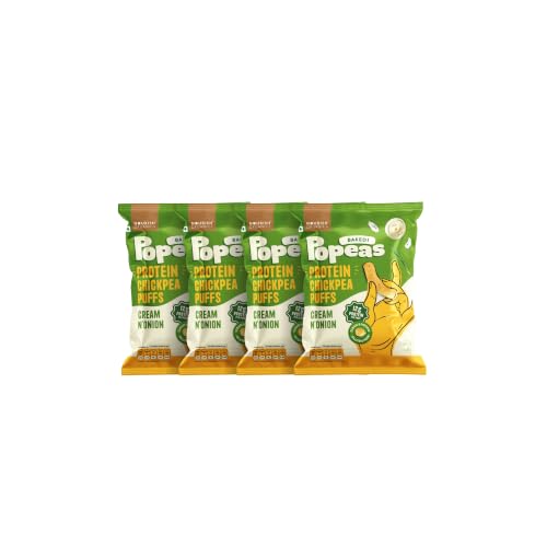 Image of Nourish Organics Protein Puffs | Cream & Onion | Pack of 4 (60g x 4) | 12g Plant Protein Per Pack | Baked Chickpea Snack | 100% Veg | Gluten-Free | No Cholesterol | No Trans-Fat | High Protein Healthy Snack | 240g Total