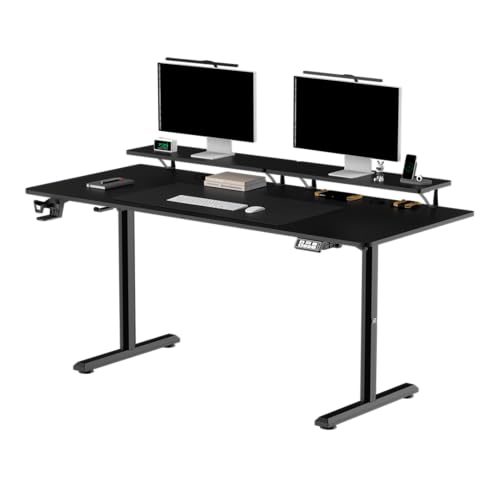 ULTRADESK - Schreibtisch für Spieler - Highlander XXL- Gaming Tisch Stahlkonstruktion - Platz für Zwei Monitore - Futuristische Formen - Beinfreiheit und Mehr - Inklusive Zubehör - 160x70cm - Schwarz