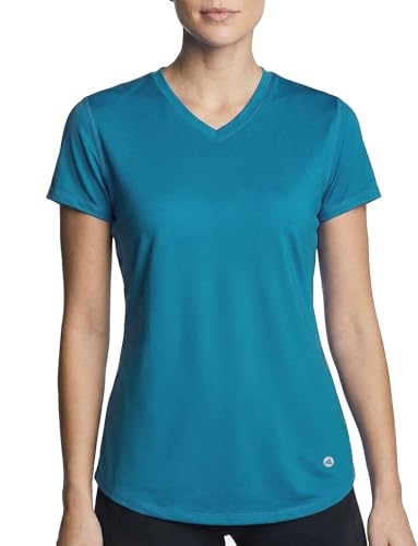 GritGlacier Womens V-Neck Shirt Instant Cooling Quick Dry Short Sleeve Moisture Wicking Workout Tops Summer Athletic Tee(Coolwave Blue L)