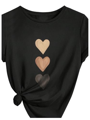 SweatyRocks Girl's Heart Printed T Shirts Crewneck Short Sleeve Casual Basic Tee Tops3