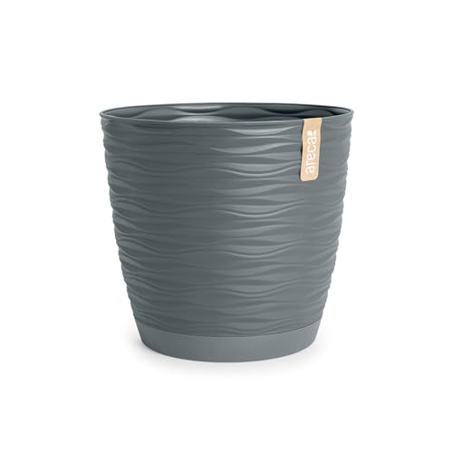 Areca Wind - Vaso decorativo rotondo 15 cm con piatto integrato. Grigio