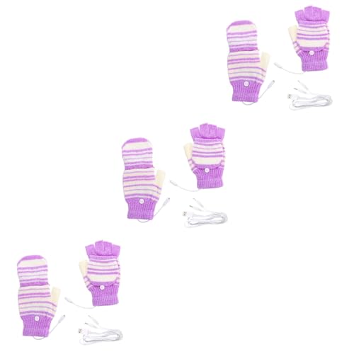 Guantes calentados por USB contra manos frías de hilo Miss púrpura triple pack