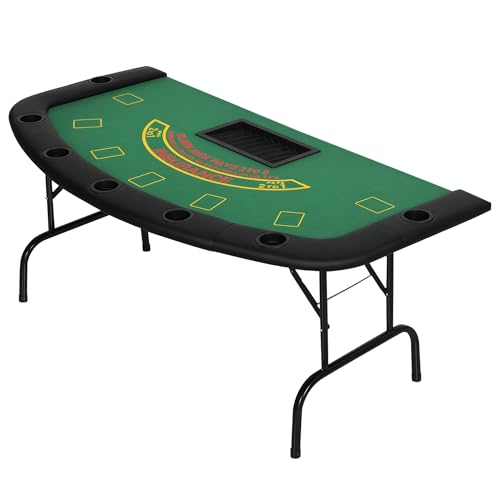 HOMCOM 7 Player Poker Table with Chip Tray Cup Holders 182 cm Green