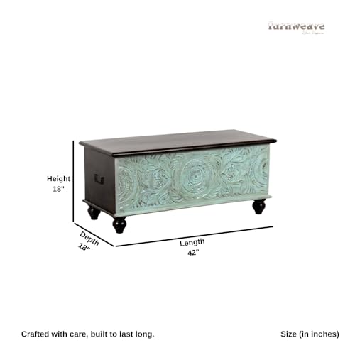 Image of Natura Solid Wood Coffee Table for Living Room Wooden Trunk Box for Storage | Handcrafted Center Table for Living Room with Sandook Storage | Pitara for Home and Bedroom (Walnut and Rustic)