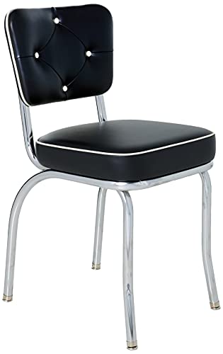 Richardson Seating Chrome Diner Chair with Button Tufted Back and Box Seat, Black, 2"