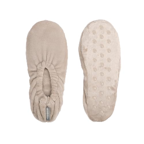 Image of Brookstone Plush Footies - Memory Foam Slippers with Ultra-Soft Sherpa, Non-Skid Sole, One-Size-Fits-Most, Machine Washable for Women, Stocking Stuffers and Christmas Gifts