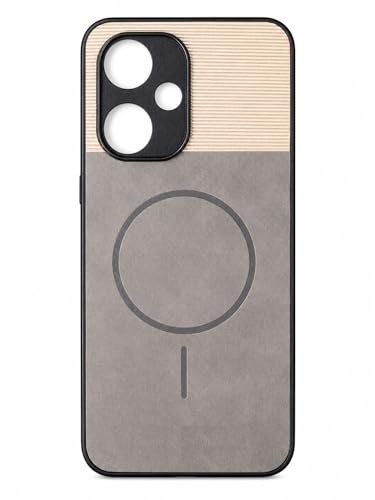 Image of Bintage Mac Safe Design Hard Slim Back Case | Soft Border Camera Protect | Dual PU Leather Finish Back Cover Compatible for Mi Redmi 13c 5G - White & Grey