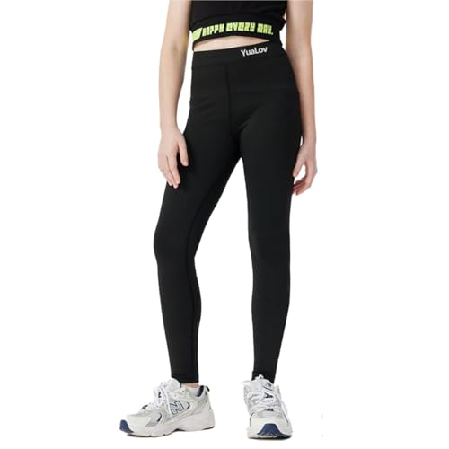 Girls Sport Leggings High Waist Yoga Pants Stretch Full Length Trousers Athletic Tights Suitable for Daily Wear/School/Cycling/Sports/Dance Black