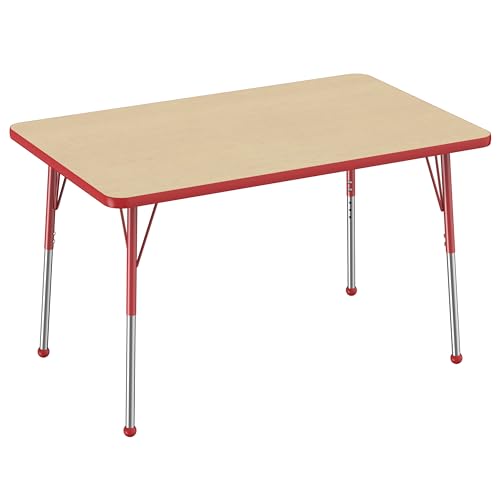 FDP 30" x 48" Rectangle Table with Ball Glide Legs - Maple/Red, 10020-MPRD