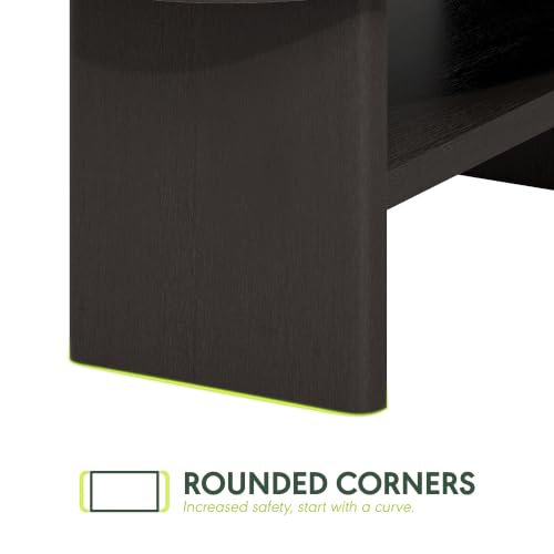 Image of Furinno Jaya 2-Tier Round Black Coffee Table with Oval Tabletop, Dark Oak
