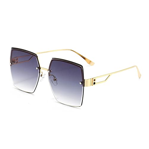 Lunettes de soleil pour femmes sans monture verres surdimensionnés et branches en métal