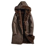 WPKDS Men's Double-Sided Faux Fur Winter Long Jacket, Retro Fashion Style, Thick Warm Coat (US, Alpha, X-Large, Regular, Regular, Brown)