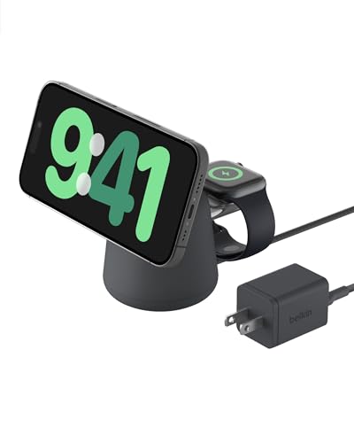 Belkin 2-in-1 Qi2 Wireless Charging Dock 15W Fast Charge iPhone Charger Compatible with iPhone 17, 16, 15, 14, and 13 Series, AirPods, and Other Qi2 Enabled Devices, Includes Power Supply - Black