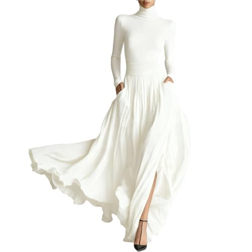 Women's Long Sleeve Dress Elegant Turtleneck T-Shirt Pleated Skirt Set