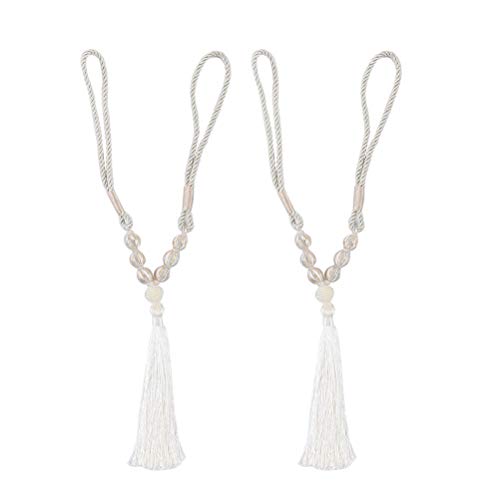Cortina de amarrar com franja decorativa para cortina de amarrar e amarrar da Lioobo, Branco, 1 Pair