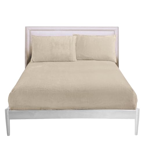 GC GAVENO CAVAILIA Fitted Sheet Single Bed (91x193 cm) - Cozy Teddy Bear Bedding Fleece Fitted Sheets, Soft Fluffy Plain Single Bed Sheet 25cm Deep Elastic Corners - Washable & Easycare, Cream