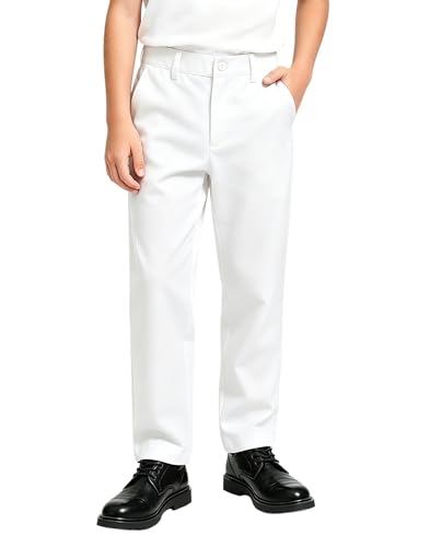 Boys School Uniforms Pants Kids Toddler Flat Front Adjustable Waist Dress Pants Size 4 White