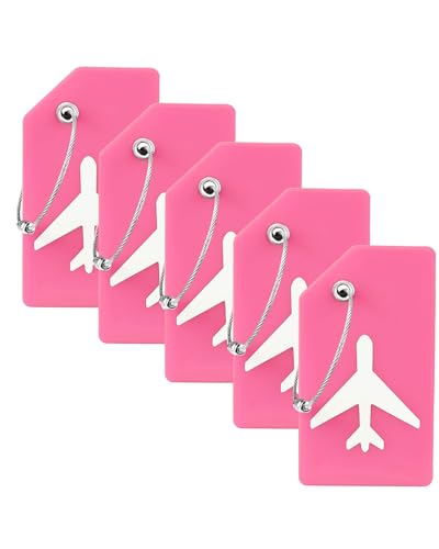 Image of Silicone Luggage Tag for Suitcases with Stainless Loop, TSA Approved, Privacy Protection Travel Essentials Bag Tags by Gostwo, Pink, 3.6 inchx 2 inch x 0.25 inch